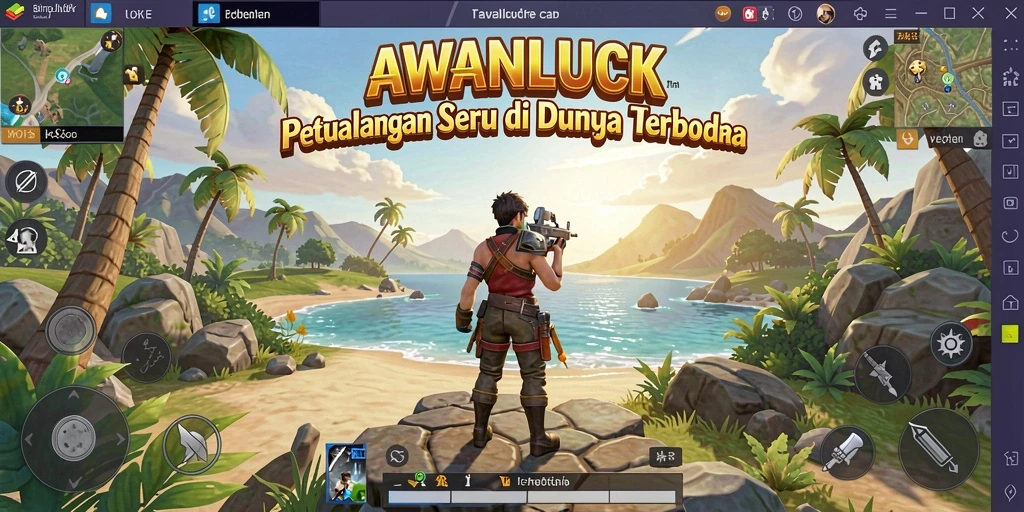 Screenshot dari gameplay AWANLUCK yang menampilkan dunia terbuka yang indah.