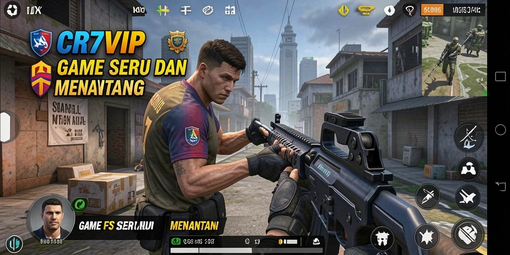 Tangkapan layar utama gameplay CR7VIP dengan aksi tembak-menembak yang mendebarkan.
