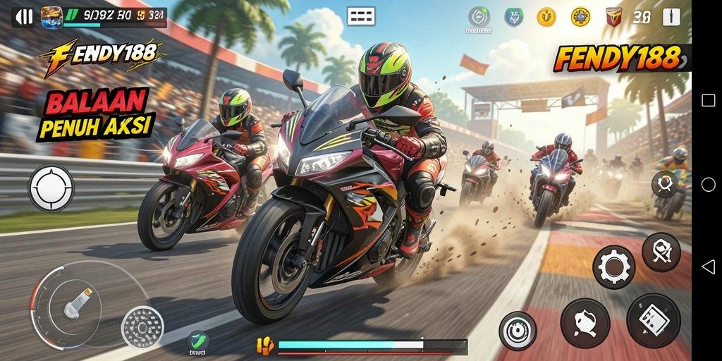 Gameplay seru FENDY188 dengan balapan motor yang mendebarkan.
