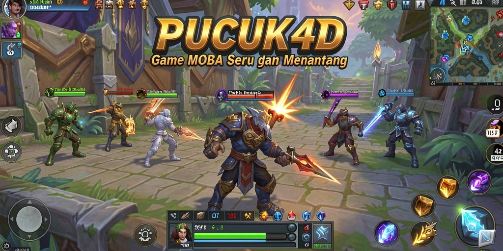 Screenshot utama PUCUK4D menampilkan pertarungan seru dalam gameplay MOBA.