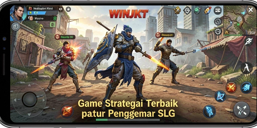 Screenshot gameplay WINJKT yang menunjukkan aksi strategis di medan pertempuran.